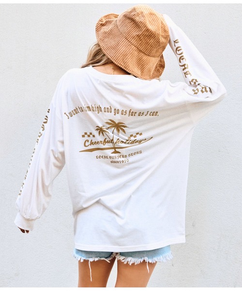 anap mimpi（アナップミンピ）の「チェッカー サーフ 袖ロゴ プリント ビッグ 長袖 ロンT（Tシャツ/カットソー・レディース・ブラック/オフホワイト・FREE）」の2枚目の写真