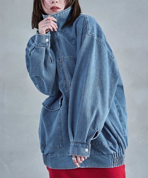 Fashion Letter（ファッションレター）の「スタンドカラー オーバーサイズデニムジャケット（デニムジャケット・レディース・ネイビー/ブルー/ブラック・M）」の5枚目の写真
