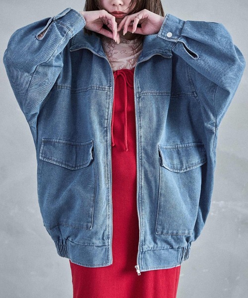 Fashion Letter（ファッションレター）の「スタンドカラー オーバーサイズデニムジャケット（デニムジャケット・レディース・ネイビー/ブルー/ブラック・M）」の7枚目の写真