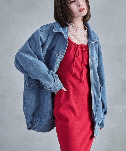 Fashion Letter（ファッションレター）の「スタンドカラー オーバーサイズデニムジャケット（デニムジャケット・レディース・ネイビー/ブルー/ブラック・M）」の8枚目の写真