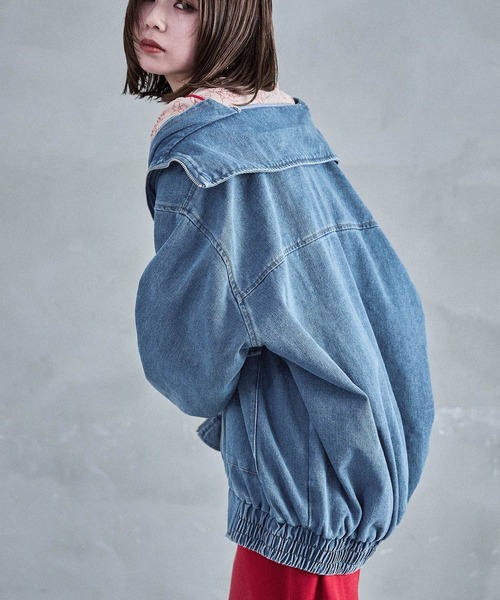 Fashion Letter（ファッションレター）の「スタンドカラー オーバーサイズデニムジャケット（デニムジャケット・レディース・ネイビー/ブルー/ブラック・M）」の10枚目の写真