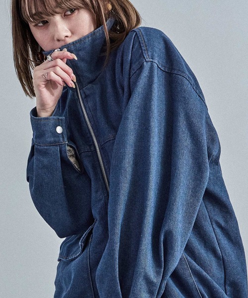 セール】スタンドカラー オーバーサイズデニムジャケット（デニム