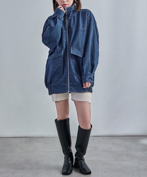 Fashion Letter（ファッションレター）の「スタンドカラー オーバーサイズデニムジャケット（デニムジャケット・レディース・ネイビー/ブルー/ブラック・M）」の15枚目の写真