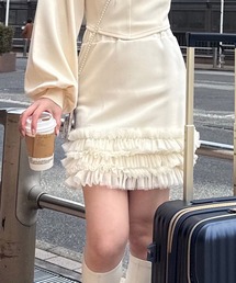 チュールヘムラインストーンミニスカート