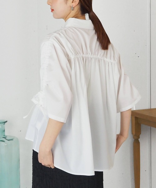 tiptop(ティップトップ)の「袖ドロストシャーリングシャツ(シャツ/ブラウス・レディース・ピンク系その他/オフホワイト/サックスブルー系・FREE)」の10枚目の写真