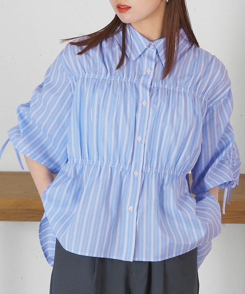 tiptop(ティップトップ)の「袖ドロストシャーリングシャツ(シャツ/ブラウス・レディース・ピンク系その他/オフホワイト/サックスブルー系・FREE)」の18枚目の写真