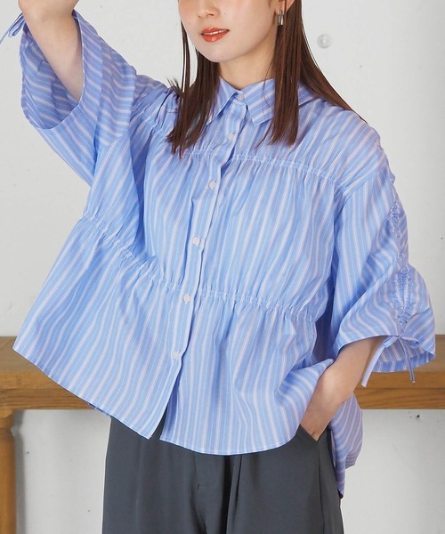 tiptop(ティップトップ)の「袖ドロストシャーリングシャツ(シャツ/ブラウス・レディース・ピンク系その他/オフホワイト/サックスブルー系・FREE)」の19枚目の写真