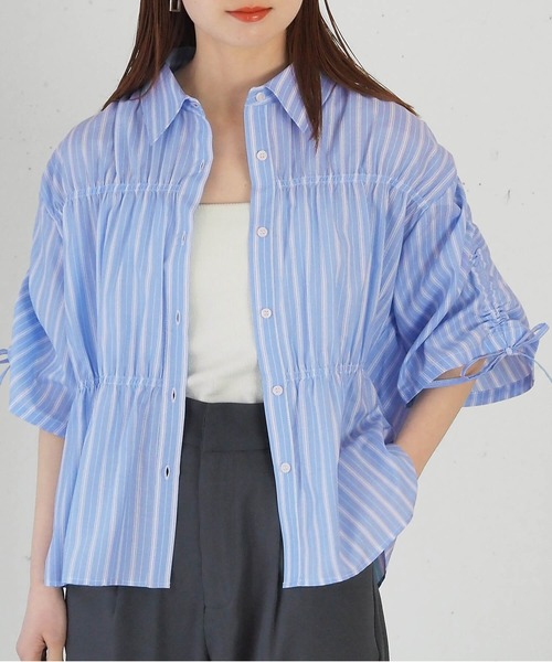 tiptop(ティップトップ)の「袖ドロストシャーリングシャツ(シャツ/ブラウス・レディース・ピンク系その他/オフホワイト/サックスブルー系・FREE)」の22枚目の写真