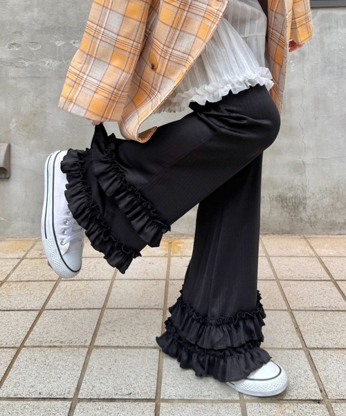 セール】ダブルフリルリブフレアパンツ（その他パンツ）｜SOLLON