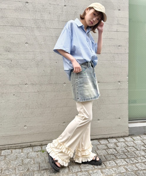 SOLLON.(ソルロン)の「ダブルフリルリブフレアパンツ(その他パンツ・レディース・アイボリー/ブラック/グレー/モカ/ライトブルー・FREE)」の11枚目の写真