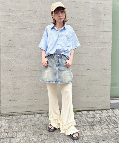 SOLLON.(ソルロン)の「ダブルフリルリブフレアパンツ(その他パンツ・レディース・アイボリー/ブラック/グレー/モカ/ライトブルー・FREE)」の12枚目の写真