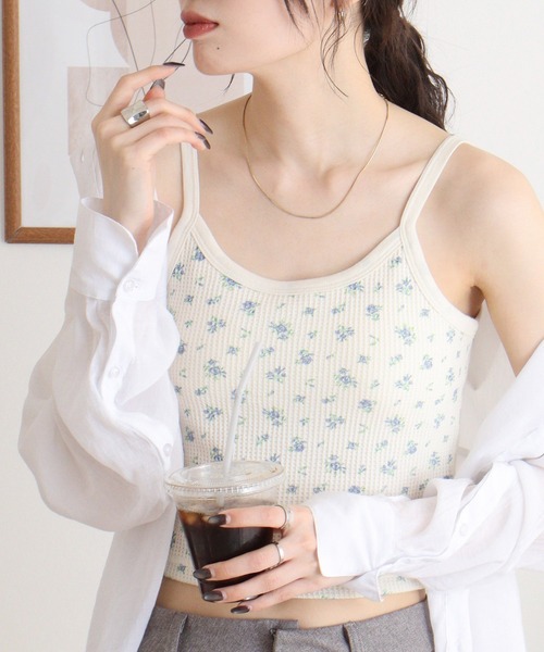 JEMORGAN(ジェーイーモーガン)の「JEMORGAN ワッフル花柄クロップドキャミソール(キャミソール・レディース・サックスブルー/パープル/ベージュ系その他/ピンク・F)」の9枚目の写真