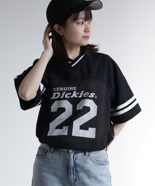 Dickies（ディッキーズ）の「【GENUINE DICKIES/ジェニュインディッキーズ】ストレッチハーフスリーブゲームシャツ（Tシャツ/カットソー・レディース・オフホワイト/パープル/ブラック・M/L）」の2枚目の写真