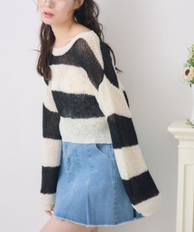 ems excite（エムズエキサイト）の「スカシ編みボーダーNTPO（ニット/セーター）」