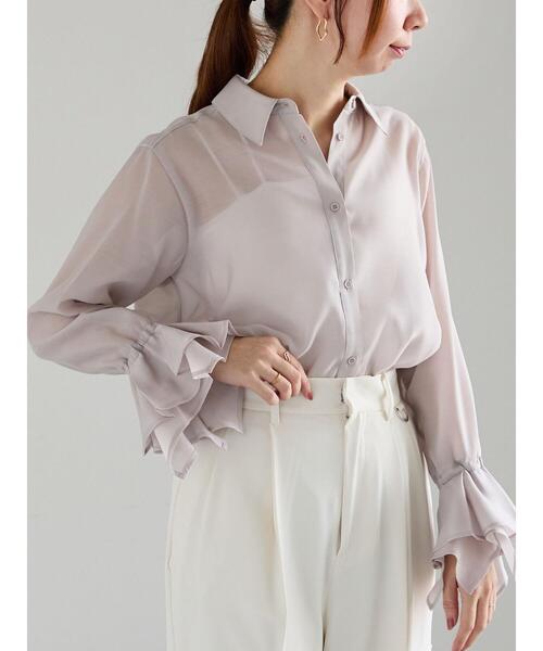 Te chichi（テチチ）の「フレアスリーブシアーシャツ（シャツ/ブラウス・レディース・ベージュ/ラベンダー/グレー・F）」の2枚目の写真