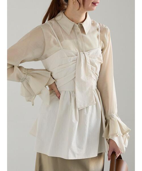 Te chichi（テチチ）の「フレアスリーブシアーシャツ（シャツ/ブラウス・レディース・ベージュ/ラベンダー/グレー・F）」の5枚目の写真