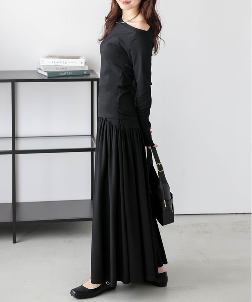 Lajour(ラジュール)の「日本製 ワンショルダートップス+スカート セットアップ(セットアップ・レディース・ブラック/ベージュ/モカ/杢グレー・M/L)」の6枚目の写真