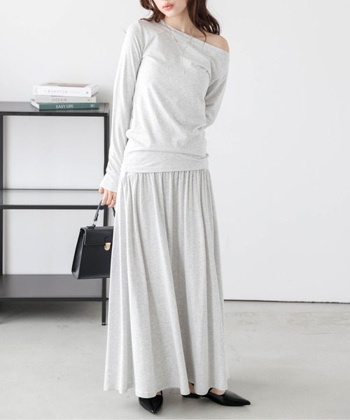 Lajour(ラジュール)の「日本製 ワンショルダートップス+スカート セットアップ(セットアップ・レディース・ブラック/ベージュ/モカ/杢グレー・M/L)」の10枚目の写真