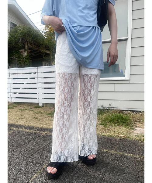 ehka sopo(エヘカソポ)の「レースフレアパンツ(その他パンツ・レディース・オフホワイト/ブラック・F)」の3枚目の写真