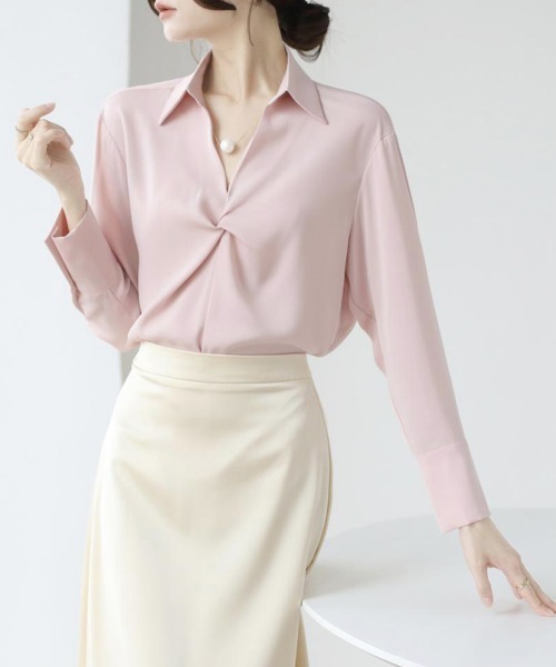 Miniministore（ミニミニストア）の「ツイストブラウス長袖ブラウスVネック上品（シャツ/ブラウス・レディース・ブラック/ライトピンク/ライトグリーン/ホワイト・L/M）」の17枚目の写真