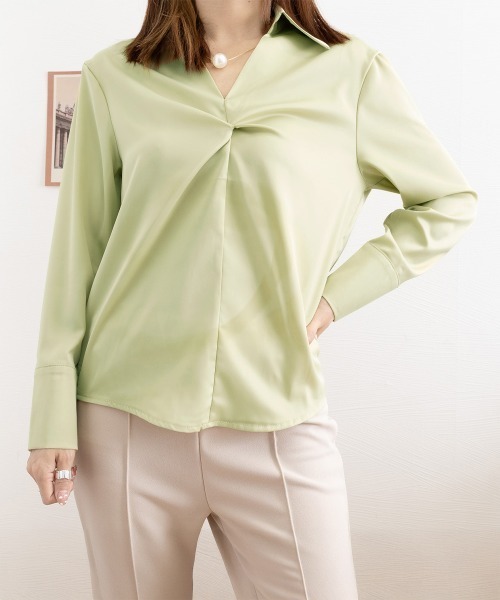 Miniministore（ミニミニストア）の「ツイストブラウス長袖ブラウスVネック上品（シャツ/ブラウス・レディース・ブラック/ライトピンク/ライトグリーン/ホワイト・L/M）」の22枚目の写真