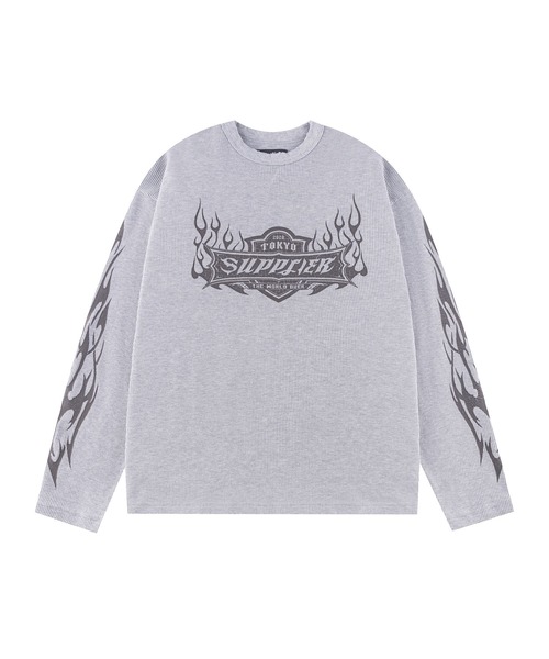 SUPPLIER（サプライヤー）の「ティーシャツ｜Tribal Fire Pattern Thermal Long Sleeve｜SUPPLIER（Tシャツ/カットソー・メンズ・ブラック/グレー・XL/L/S/M）」の2枚目の写真