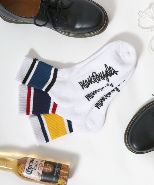 Mark Gonzales（マーク・ゴンザレス）の「MARK GONZALES/マークゴンザレス 3足セット ラインソックス クオーターソックス ショートソックス スニーカーソックス 靴下（ソックス/靴下・メンズ・ブラック/ホワイト・25-27CM）」の2枚目の写真