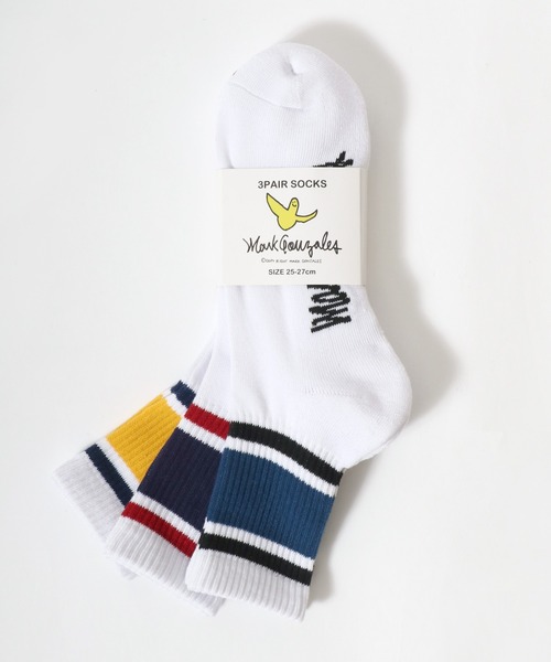 Mark Gonzales（マーク・ゴンザレス）の「MARK GONZALES/マークゴンザレス 3足セット ラインソックス クオーターソックス ショートソックス スニーカーソックス 靴下（ソックス/靴下・メンズ・ブラック/ホワイト・25-27CM）」の3枚目の写真