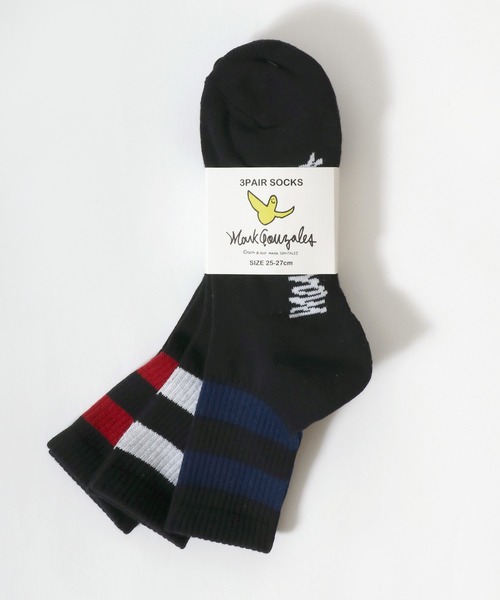 Mark Gonzales（マーク・ゴンザレス）の「MARK GONZALES/マークゴンザレス 3足セット ラインソックス クオーターソックス ショートソックス スニーカーソックス 靴下（ソックス/靴下・メンズ・ブラック/ホワイト・25-27CM）」の5枚目の写真
