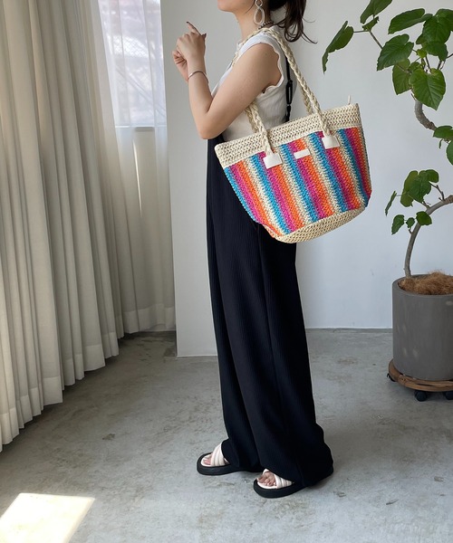 210nouve（トゥージュヌーブ）の「マルチカラーペーパー編みショルダーバッグ（かごバッグ・レディース・アイボリー/ベージュ・FREE）」の18枚目の写真