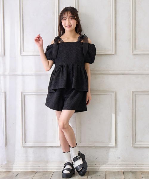 Amourire girl（アムリールガール）の「袖2WAY肩リボンエンボスブラウス（シャツ/ブラウス・キッズ・オフホワイト/ブラック・130cm/140cm/150cm/160cm）」の22枚目の写真