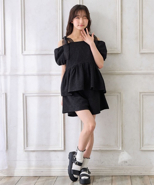 Amourire girl（アムリールガール）の「袖2WAY肩リボンエンボスブラウス（シャツ/ブラウス・キッズ・オフホワイト/ブラック・130cm/140cm/150cm/160cm）」の21枚目の写真