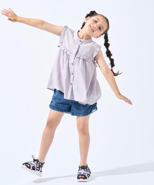 SHOO・LA・RUE（シューラルー）の「【100-150cm】シャーリングがポイント ケミカルデニムショートパンツ（その他パンツ・キッズ・ブルー系その他/サックスブルー・14/13/15 /12/10/11）」の9枚目の写真