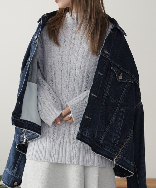 ADAWAS(アダワズ)の「ADAWAS/アダワス METALLIC AIRY KNIT TOP タートルネックニット ケーブルニット(ニット/セーター・レディース・シルバー・FREE)」の2枚目の写真