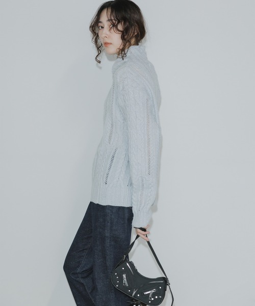 ADAWAS(アダワズ)の「ADAWAS/アダワス METALLIC AIRY KNIT TOP タートルネックニット ケーブルニット(ニット/セーター・レディース・シルバー・FREE)」の13枚目の写真