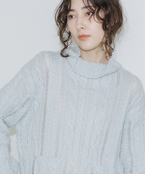 ADAWAS(アダワズ)の「ADAWAS/アダワス METALLIC AIRY KNIT TOP タートルネックニット ケーブルニット(ニット/セーター・レディース・シルバー・FREE)」の19枚目の写真