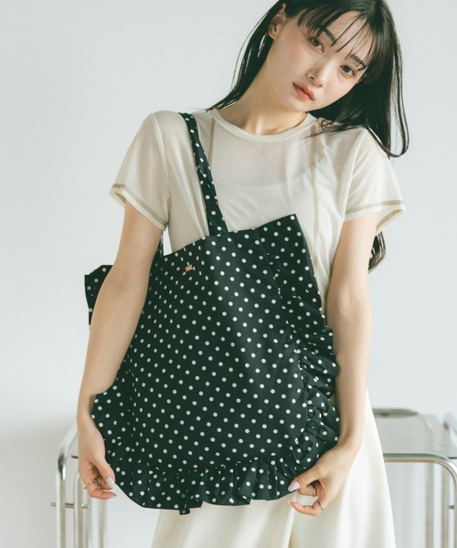 CoquettishTiara リボン　ドット　バッグ バイカラードットフリルプレートトートバッグ（トートバッグ