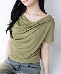 clear | ドレープデザイン半袖カットソートップス[オフィスカジュアル 着回し抜群 大人 カジュアル]≪SS新作≫(Tシャツ/カットソー)
