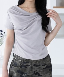 clear | ドレープデザイン半袖カットソートップス[オフィスカジュアル 着回し抜群 大人 カジュアル]≪SS新作≫(Tシャツ/カットソー)