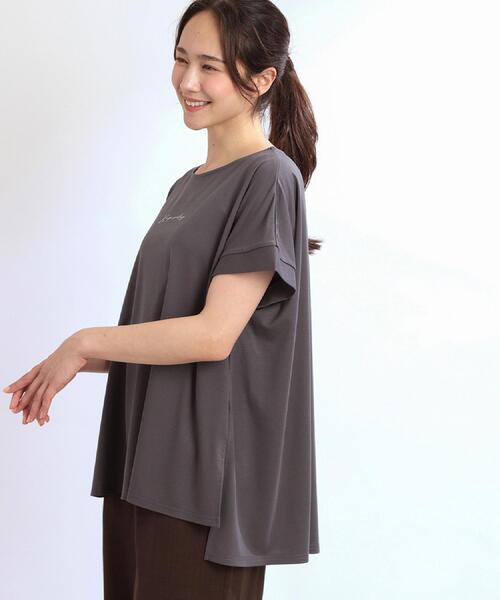 Reflect(リフレクト)の「【E‐QUALITY】チュニック丈ロゴTシャツ(Tシャツ/カットソー・レディース・ブラック/オフホワイト/グレー・00)」の3枚目の写真