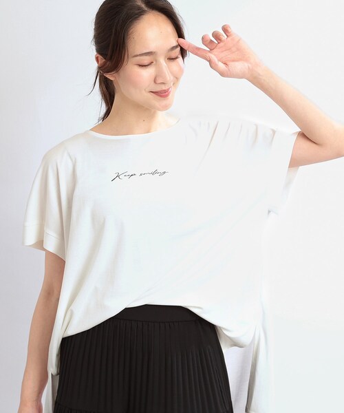 Reflect(リフレクト)の「【E‐QUALITY】チュニック丈ロゴTシャツ(Tシャツ/カットソー・レディース・ブラック/オフホワイト/グレー・00)」の2枚目の写真