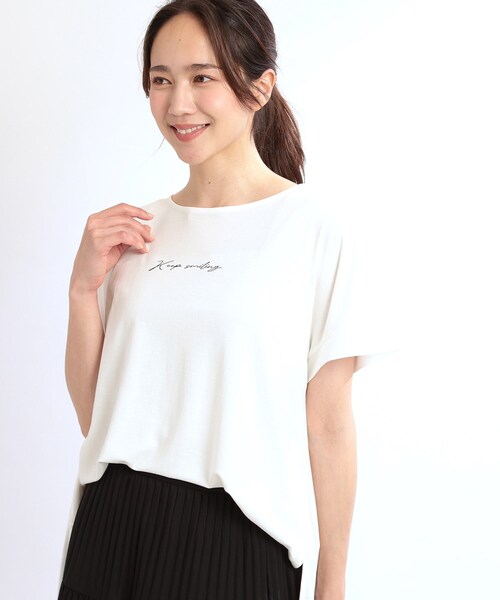 Reflect(リフレクト)の「【E‐QUALITY】チュニック丈ロゴTシャツ(Tシャツ/カットソー・レディース・ブラック/オフホワイト/グレー・00)」の7枚目の写真
