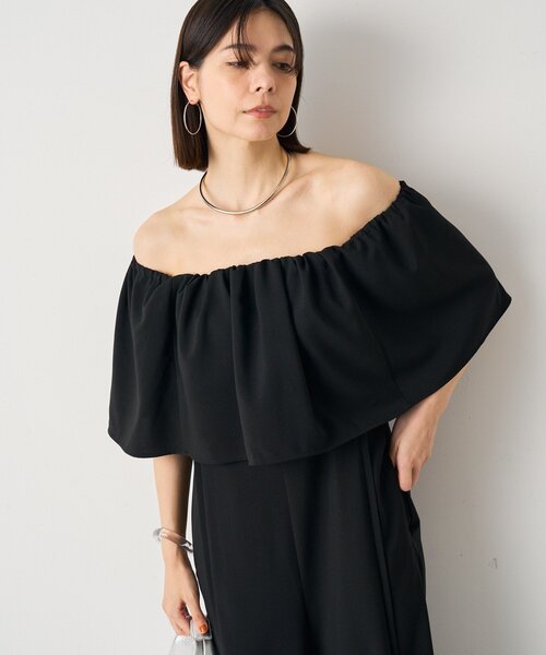 LOUNGEDRESS（ラウンジドレス）の「オフショルオールインワン（つなぎ/オールインワン・レディース・ベージュ/ブラック・FREE）」の7枚目の写真