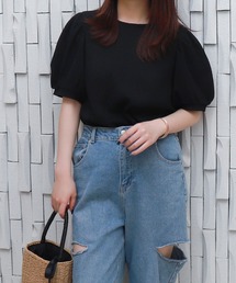〈洗える〉ふくれジャガードボリューム袖トップス