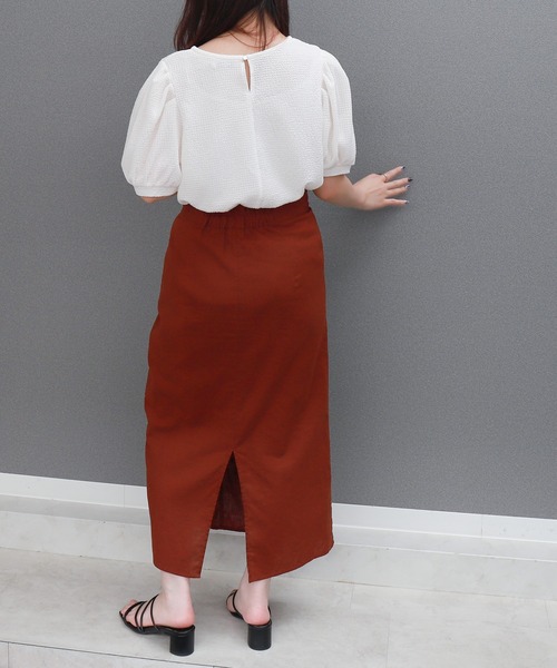 libelle more（リベル モア）の「〈洗える〉ふくれジャガードボリューム袖トップス（Tシャツ/カットソー・レディース・ライトグリーン/アイボリー/ブラック・M）」の7枚目の写真