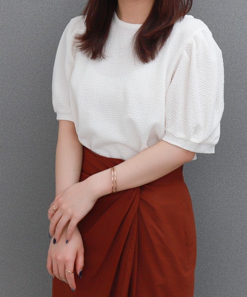 libelle more（リベル モア）の「〈洗える〉ふくれジャガードボリューム袖トップス（Tシャツ/カットソー・レディース・ライトグリーン/アイボリー/ブラック・M）」の9枚目の写真