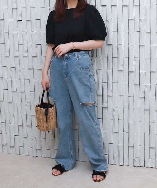 libelle more（リベル モア）の「〈洗える〉ふくれジャガードボリューム袖トップス（Tシャツ/カットソー・レディース・ライトグリーン/アイボリー/ブラック・M）」の15枚目の写真