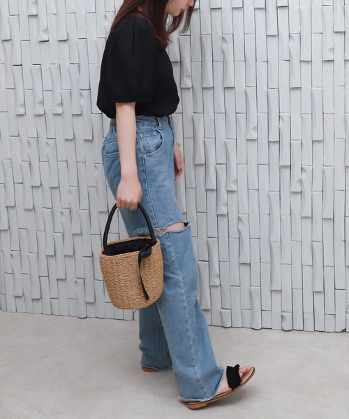 libelle more（リベル モア）の「〈洗える〉ふくれジャガードボリューム袖トップス（Tシャツ/カットソー・レディース・ライトグリーン/アイボリー/ブラック・M）」の16枚目の写真