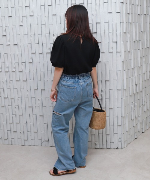 libelle more（リベル モア）の「〈洗える〉ふくれジャガードボリューム袖トップス（Tシャツ/カットソー・レディース・ライトグリーン/アイボリー/ブラック・M）」の17枚目の写真