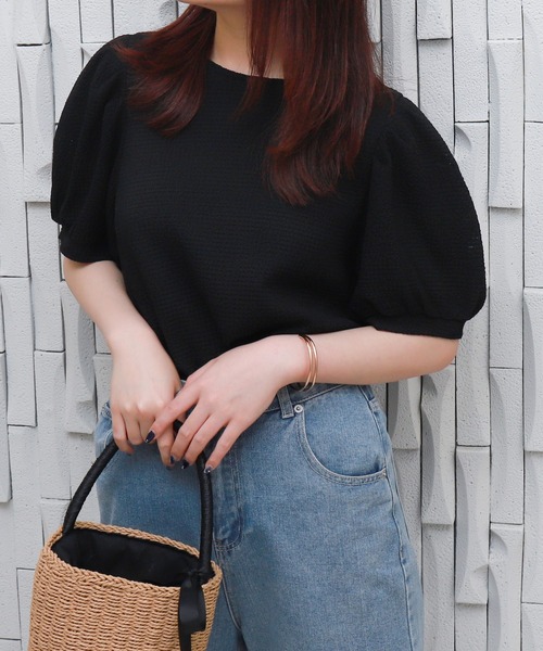 libelle more（リベル モア）の「〈洗える〉ふくれジャガードボリューム袖トップス（Tシャツ/カットソー・レディース・ライトグリーン/アイボリー/ブラック・M）」の18枚目の写真